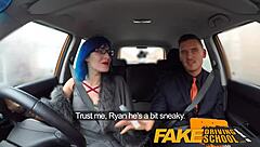 in the fake driving school, the sexy emo goth gets her ass pounded and throat fucked