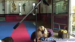 Hairy wrestling babe gets pussy licked after catfight