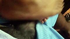 wife gives footjob to husband at home