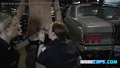 A busty police officer encounters a well-endowed black man for a steamy threesome