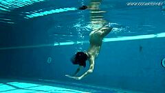 Jessica lincoln, the small tatted russian teen 18+, bathes naked in the pool