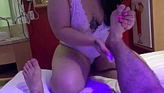 Latina cleans and sucks sir's feet, then takes monster cock in ass.