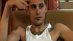 Tattoo thug masturbates to gay orgasm