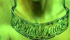 Tattoo thug masturbates to gay orgasm