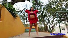 Curvy newcomer undressing and sensually exploring Syriac - Complete video available on Brazilian voyeur platform - Dark-haired Paz