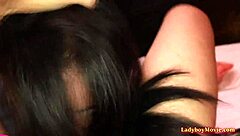 Masked Thai ladyboy gets bareback ass fucked hard