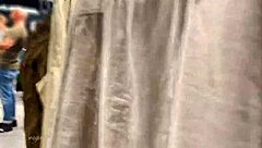 giving a blowjob and handjob right in the clothing store, so risky!