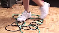 Detailed POV view of feet fetish actions with close-ups and interactions