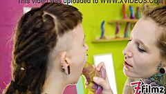 Alternative girl fucks shy teen with strap-on