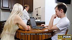 Russian teen blonde fucks stepbrother after sneaky blowjob