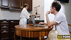 Russian teen blonde fucks stepbrother after sneaky blowjob