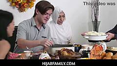 A Muslim family Thanksgiving dinner with a French girlfriend in hijab - Nadia White's POV experience