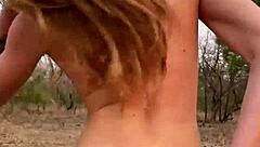 Emily's tit-swinging outdoor anal adventure during a safari