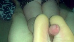 kitten gives daddy a footjob with big cock fetish