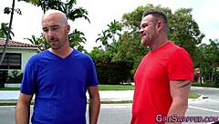 sucking teen 18+ gets cum dumped in bent over position