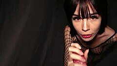 The petite teen 18+ babe in fishnet gets fucked hard in doggystyle against the wall, reaching orgasm