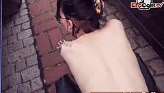 Young German college girl gets picked up at bus stop and has risky sex in parking lot