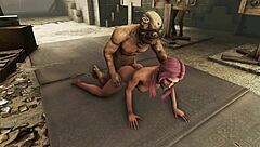 Asshole closeup in bondage game with pink-haired character
