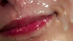 Slutty centerfold gets jizz on her face!