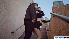 Huge tits babe Stella Cox deepthroats monster cock and gets smashed hard