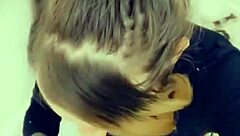 hey, this sexy shemale on her knees loves sucking cock so much