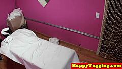 Busty Asian Masseuse Gives Handjob In Sneakers