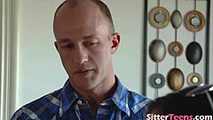 Petite babysitter sucks cock then gets fucked