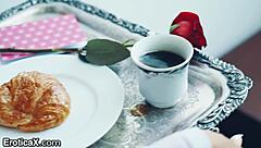 Couple wakes for shaved blowjob and licking