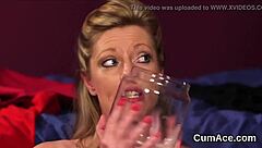 Spicy peach gets cumshot on her face swallowing all the love juice