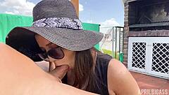 Outdoor deep throat gagging for submissive Belle Amore with no mercy