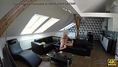 Nerdy cuckold gets paid to watch his petite czech wife get fucked in public