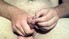 Bold toy play with cock sounding to cumshot