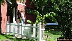 stepsister sucks cock, pounded outdoors.