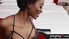 Petite Ebony Diva Alicia Shows Her Tattoos for Playboy