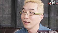 british skinny brunette teen trying porn first time, cute european leggings.