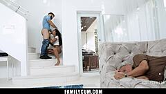 Stepbro and stepsis have unprotected sex while stepdad is asleep - family taboo