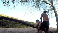 African beauty fucks publicly on beach for car help