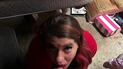 Bbw Huge Natural Tits Blowjob In Garage