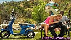 Teen, Suck and Fuck Ebony Stepdad Outdoors with Big Cock!