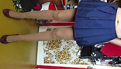 Custom leg show video featuring skirt shoes stockings and foot fetish