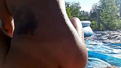 afternoon at the pool with my colleague's wife. we chatted and relaxed without him there.