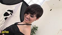 young brunette loves fucking strong in the ass with huge dildo and big cock 😍