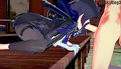 Clorinda's sensual blowjob in fantasy world of Genshin Impact