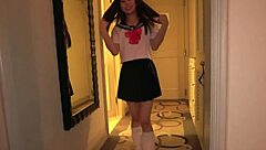 homemade video of lounge lady in uniform cosplay getting excited