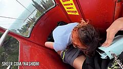 Quick outdoor blowjob in public.