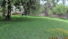 european teen 18+ masturbates with dildo, handjob to cum in mouth