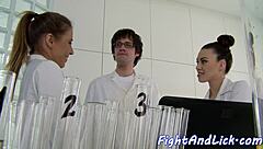 european lezzies wrestle and lick pussy