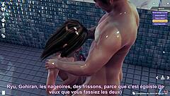 Skinny character enjoys intimate shower moment