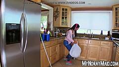 Big breasted maid spreads her legs for intense anal drilling in POV