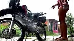 Rainy day for outdoor activities with neighbors watching